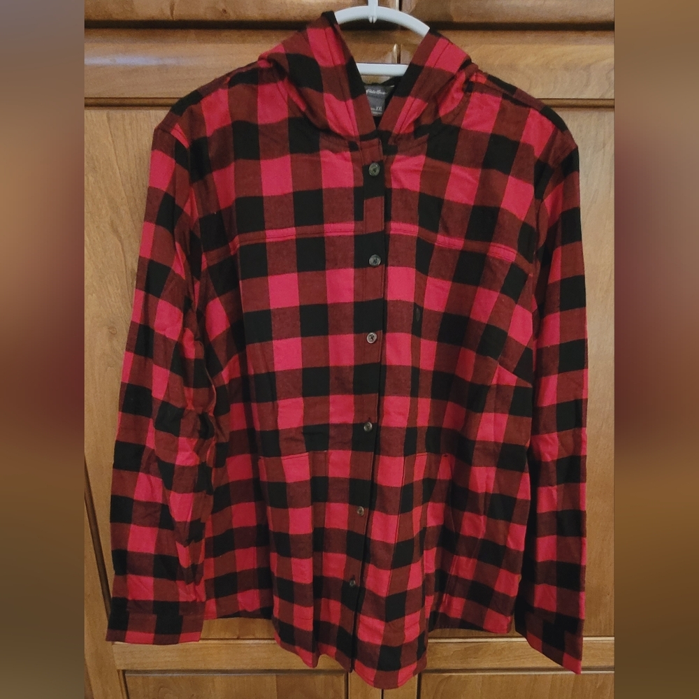 NWT | Eddie Bauer Buffalo Plaid Field Flannel Button-Down Hoodie